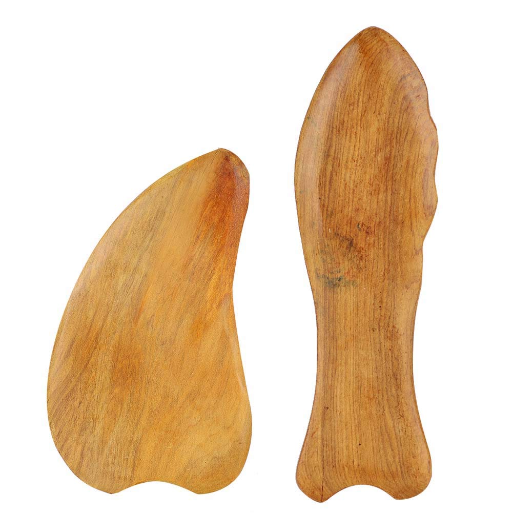 Zetiling Wooden Gua Sha Tool, 2 Pcs Wooden Sandalwood Scraping Board Massage Face Neck Muscle for Pain Relief (01)