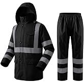 LYReview Hi Vis Rain Suit, ANSI Class 3, Breathable Reflective Rain Gear | Waterproof 150D Oxford Jacket and Pants Set, 360&deg; Visibility, Upgraded Mesh Back Vent, Adjustable Hood and Cuffs