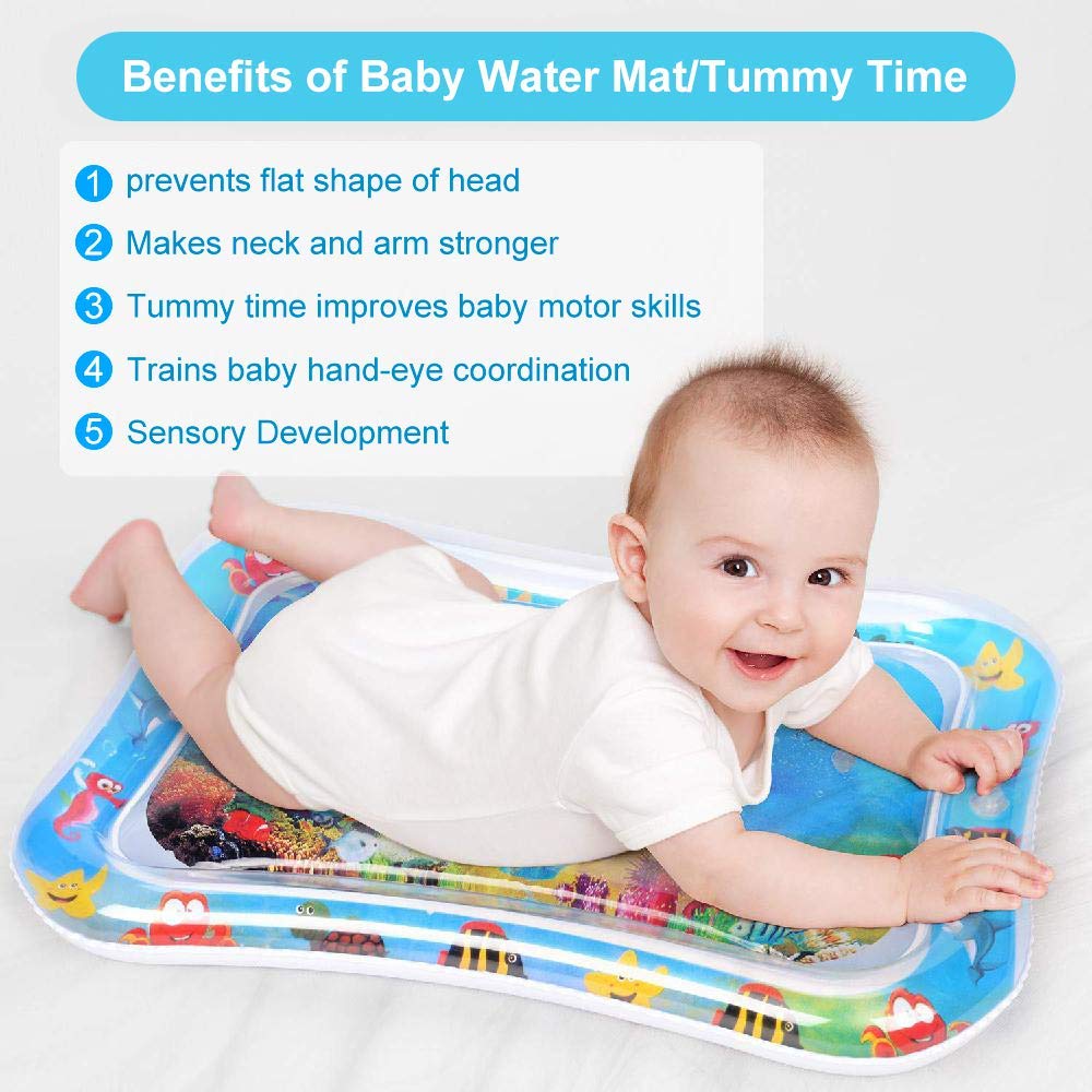 Baby Inflatable Water Mat Tummy Time Baby Playmats Leakproof BPA Free Water Mat Toys for Baby Play Gym Activity Mats Center Babies Stimulation Growth Infants 3 Months and Up (26X20 inch)