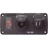 Blue Sea Systems Water-Resistant Accessory Panel with USB and 12V Socket | 15A circuit breaker; 12V socket; 2.1A dual USB charger; water-resistant panel