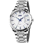 FANMIS Mens Classic Casual Quartz Watch Luminous Hand Stainless Steel Band Roman Numeral Date Watch