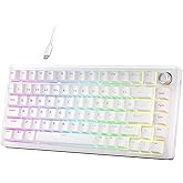 DIERYA DK81E 75% Mechanical Gaming Keyboard, Hot-Swappable, Pre-Lubed Linear Switches, Gasket-Mount, 6-Layer Dampening Foam, Programmable, Volume Knob, RGB Backlit, Double-Shot Keycaps, Wired, White