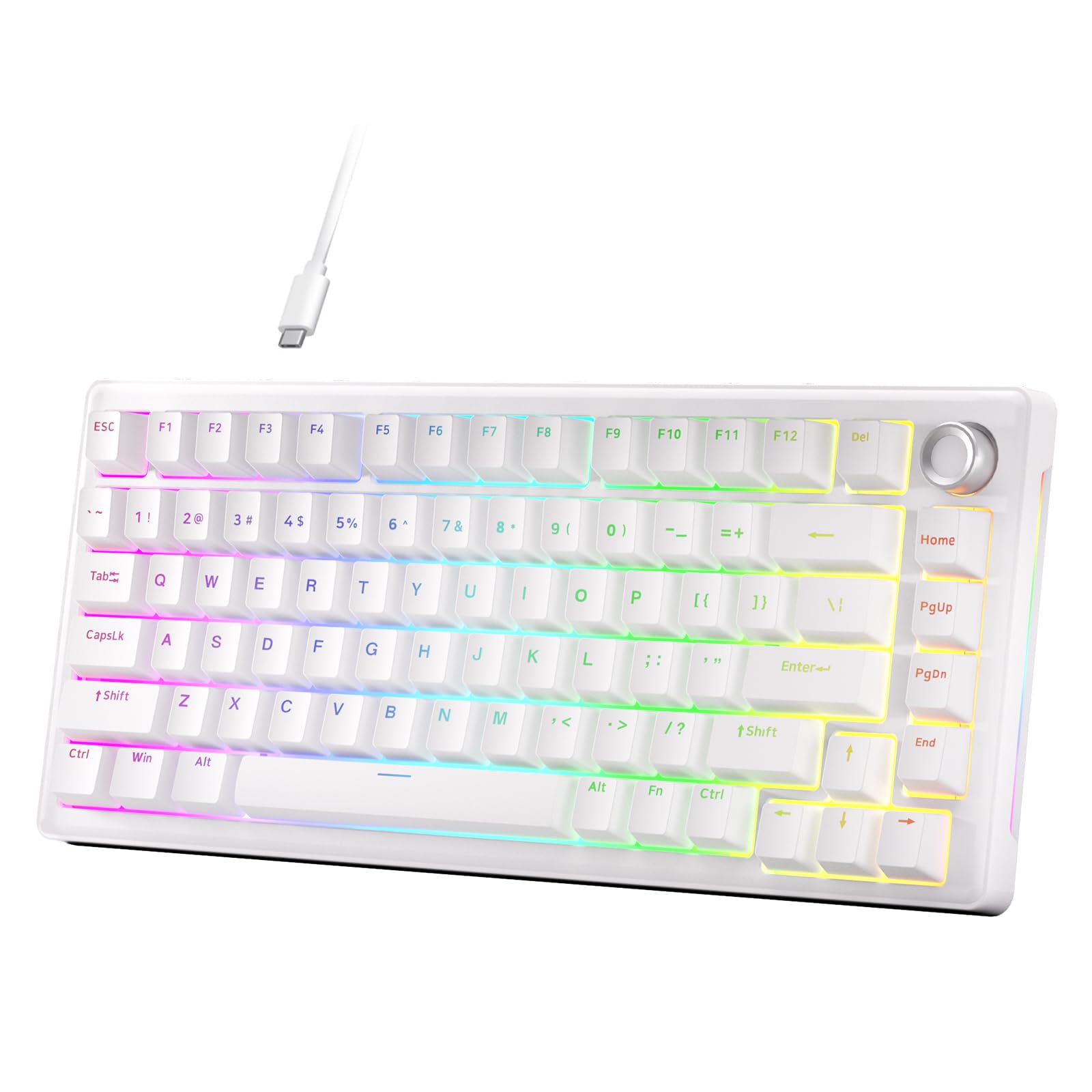 DIERYA DK81E 75% Mechanical Gaming Keyboard, Hot-Swappable, Pre-Lubed Linear Switches, Gasket-Mount, 6-Layer Dampening Foam, Programmable, Volume Knob, RGB Backlit, Double-Shot Keycaps, Wired, White Image