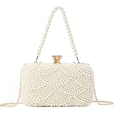Lanpet Women Pearl Clutch Purse Noble Crystal Beaded Evening Bag for Wedding Bridal Party Prom with Pearl Chain Strap,Beige