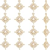 UNICRAFTALE 16Pcs Star Charms Real 18K Gold Plated Crystal Rhinestone North Star Charms Rhinestone Earring Dangle Charm Metal Bracelet Mkaing Charm for Necklace Jewelry Making