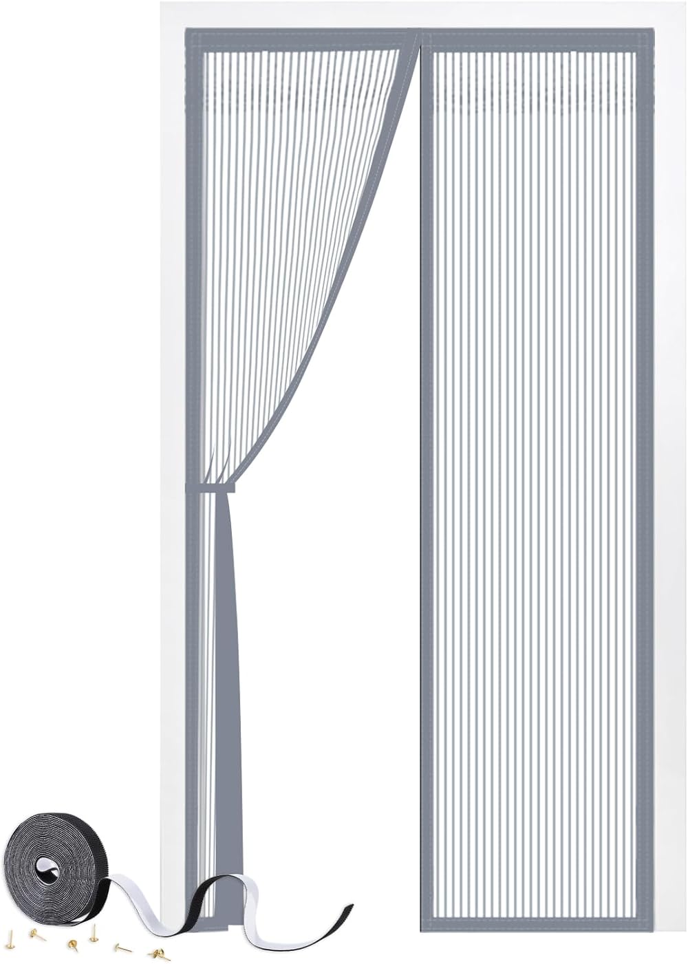 SMALUCK Magnetic Door Screen 90x210 cm Grey Heavy Duty Mesh with Magnets