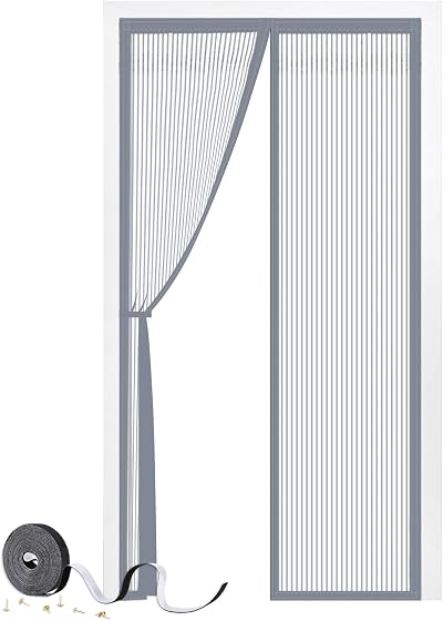 SMALUCK Magnetic Door Screen 90x210 cm Grey Heavy Duty Mesh with Magnets