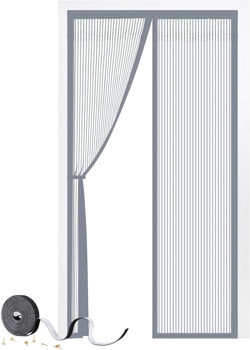 SMALUCK Magnetic Door Screen 90x210 cm Grey Heavy Duty Mesh with Magnets