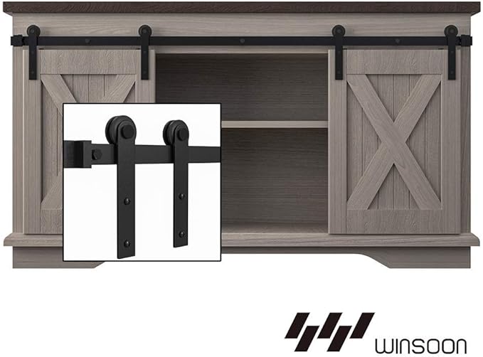 WINSOON 5FT Super Mini Sliding Barn Door Hardware Kit for Double Doors TV
