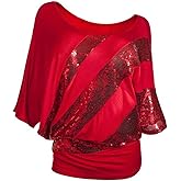 Glistening Sequin Cocktail Club Party Top Shimmer Glam Glitter Plus Size T-Shirt