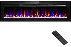 SIXFIVSEVN 68 Inch Electric Fireplace Recessed and Wall Mounted, Fireplace Heater and Linear Fireplace, Ultra-Thin Electric Fireplace, Low Noise, with Timer, Remote Control, Adjustable 12 Flame Color, 750/1500W