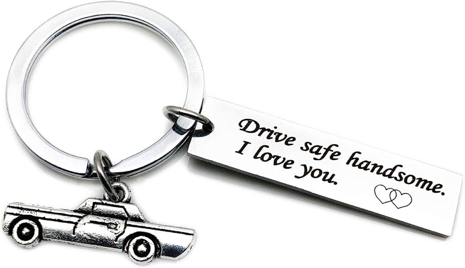 AueDsa Stainless Steel Key Chains for Couples Silver Square Drive Safe