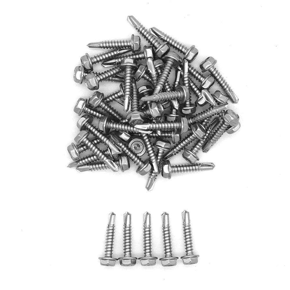 50 Pieces NUZAMAS 4.8 x 25mm Thread 304 Stainless Steel Self Drilling Tek Screw with Washer, for Wood, Metal Fastened