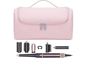 BUBM Travel Case Compatible with Dyson Airwrap Complete Styler and Attachments, Portable Storage Bag with Metal Hanging Hook for Airwrap All Models, Long Barrel, Hair Curler Accessories (Pink)