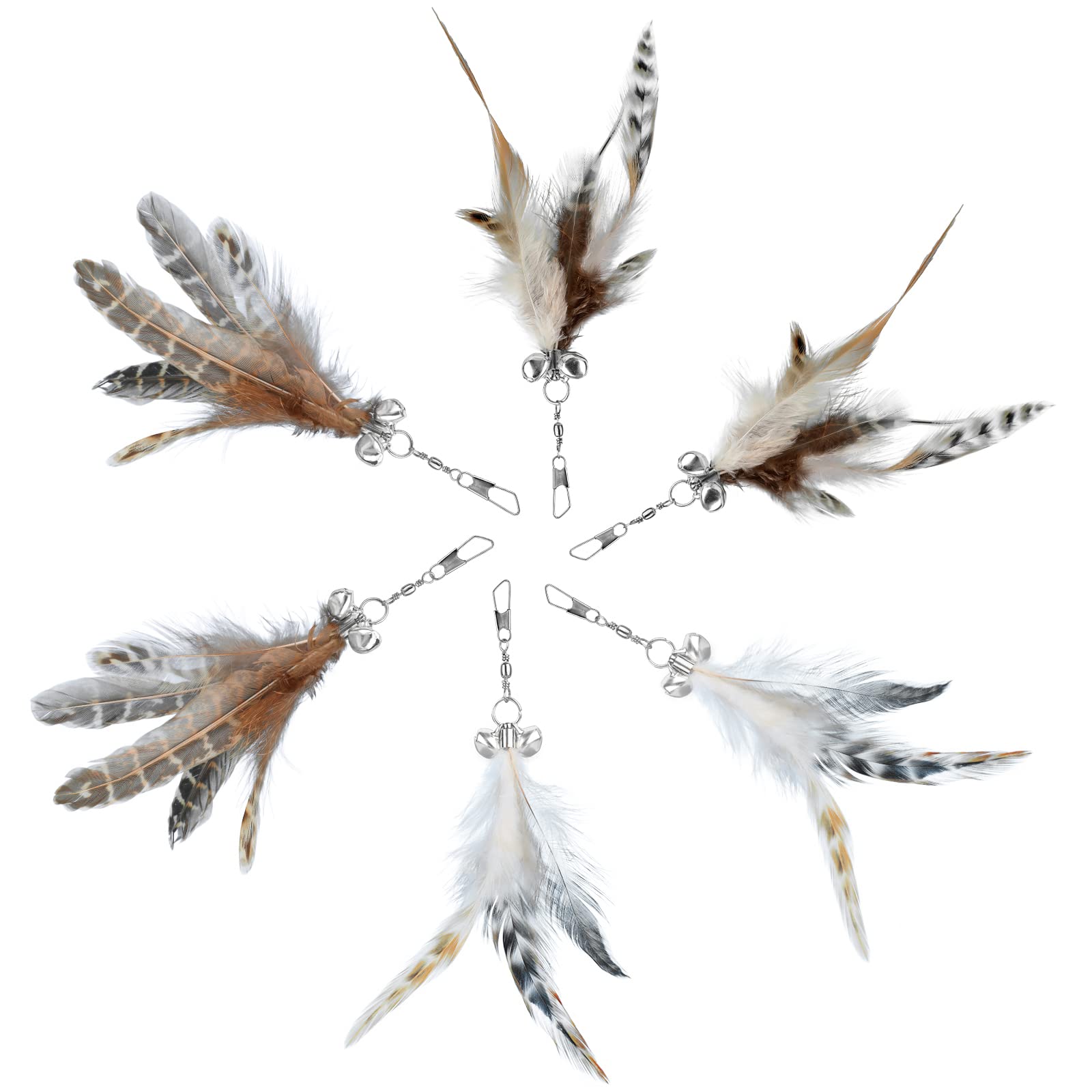 MWOOT 6pcs Cat Feather Toys with Bells, Feather Toys Spinning Attachment for Indoor Cats and Kitten Catcher, Replacement Feather Refills with Bells, Feather Cat Toys for Playing Catcher and Exercising