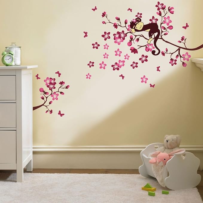Home Kitchen Walplus 70x50 Cm Wall Stickers Nursery Pink Monkey