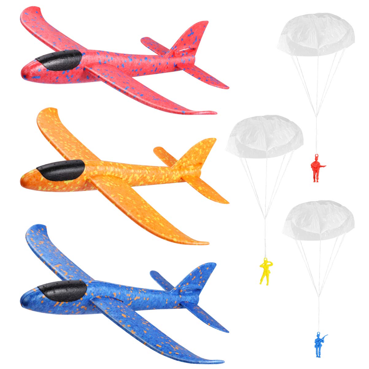 Toyvian 3Pcs Glider Planes, 14. 5 Throwing Foam Plane with 3 Paratroopers Foam Lightweight Airplane Flying Model Toys for Children Kids
