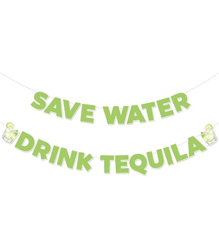 Bannière Déco "Save Water Drink Tequila" - Papier Pailleté, Pour Enterrement Vie De Jeune Fille, Fête, Bar (rose Rouge)