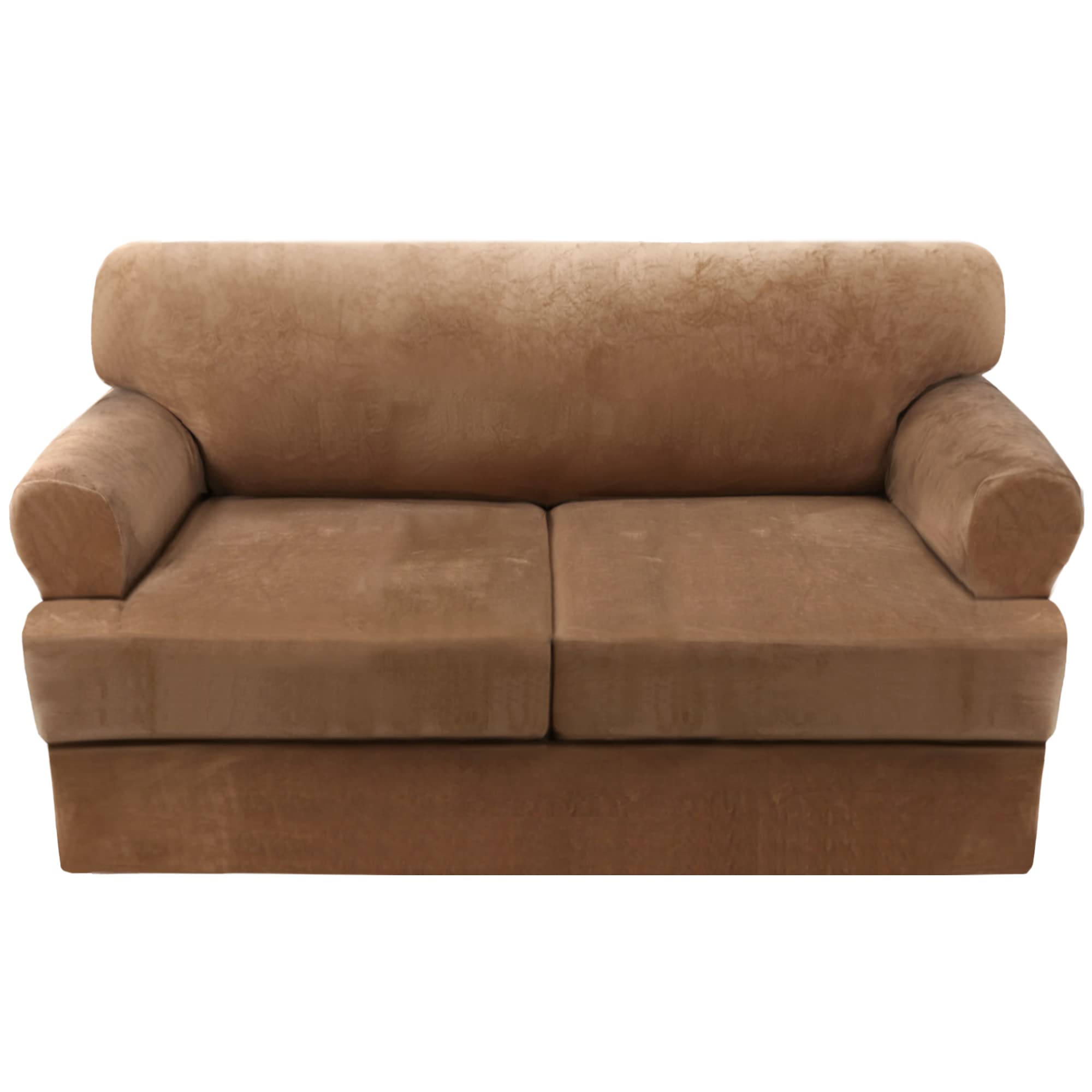 Photo 1 of H.VERSAILTEX Sofa Cover 3 Piece T Cushion Loveseat Slipcovers Thick Velvet Couch Cover Furniture Protector Stretch T Cushion Sofa Covers for 2 Cushion Couch with 2 Individual T Cushion Covers, Camel