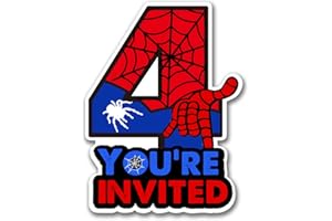 PIXCEOS Superhero 4th Birthday Party Invitations with Envelopes 4 Year Old Birthday Four Shaped Invites Card Boy Party Favors Decorations Supply, 20 Count
