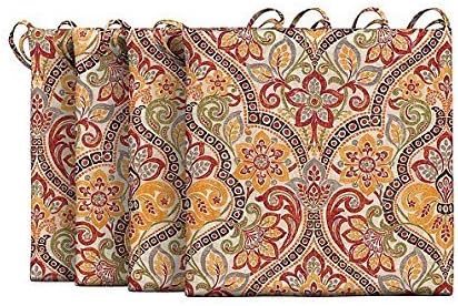 Home Improvements 16 x 16 Square Set of 4 Patio Seat Chair Cushions Pads Red Yellow Terrace Floral