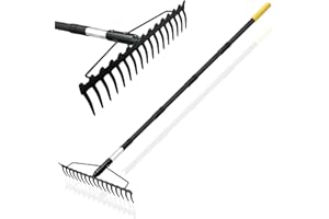 BlumeTrec Bow Rake, 68-Inch Adjustable Handle Garden Rake with 17 Steel Tines, Heavy Duty Dual-Sided Metal Rake Landscape Gardening Tool for Soil Loosening Lawn Yard Leaves Mulch Thatch Removing