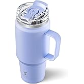 Meoky 32 oz Tumbler with Handle, Insulated Tumbler with Lid and Straw, Stainless Steel Travel Mug, 100% Leak Proof, Keeps Cold for 24 Hours or Hot for 8 Hours, Fits in Car Cup Holder (Lilac)