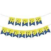 Cartoon Happy Birthday Banner, Pre-Strung Yellow Hanging Birthday Banner with Fishtail Design Cute Party Decorations for Boys & Girls Celebration Party Supplies