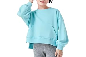 Hvididan Girls Sweatshirts Pullover Tops Oversized Crew Neck Girls Casual Long Sleeve Shirts with Kangaroo Pocket, 5-14Y