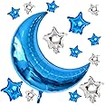 AnnoDeel 12pcs Moon Star Mylar Balloons, 36in Blue Moon & 18in Silver Star Foil Balloons, Reusable for Wedding, Birthday, Kids Parties