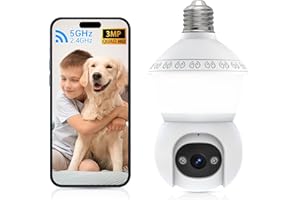 DYPCO Light Bulb Security Camera Wireless Outdoor,5G& 2.4G WiFi Security Camera,3MP& 360° PTZ Bulb Camera,Smart Night Vision LED Bulb Cameras, AI Human Detection&Alarm, 2-Way Audio, Cloud Storage