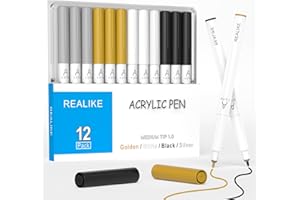 REALIKE Acrylic Paint Markers for Cricut Maker 4/Maker 3/Maker/Explore 4/3/Air 2/Air, Black White Silver Gold Acrylic Paint P