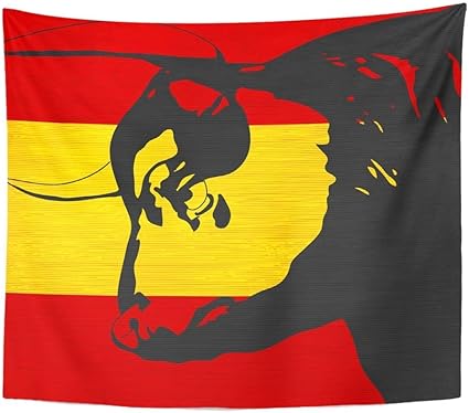 Tapisserie Polyester Tissu Imprimer Decor A La Maison Rouge Matador Espagnol Taureau Tete Drapeau D Espagne Jaune Macho Animal Boeuf Noir Tenture Murale Tapisserie Pour Salon Chambre Dortoir Amazon Fr Cuisine Maison
