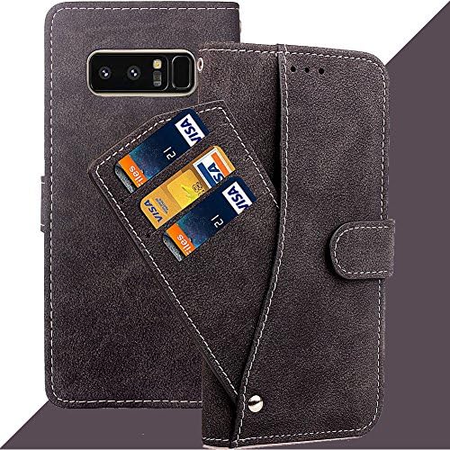 Wallet Leather Flip Case for Samsung Galaxy Note 8, Nubuck Leather with 3+3 Card Slots &amp; Kickstand, Premium PU Leather with Soft TPU, 360 Full Body Protective Magnetic Folio Cover for Note 8 - Black