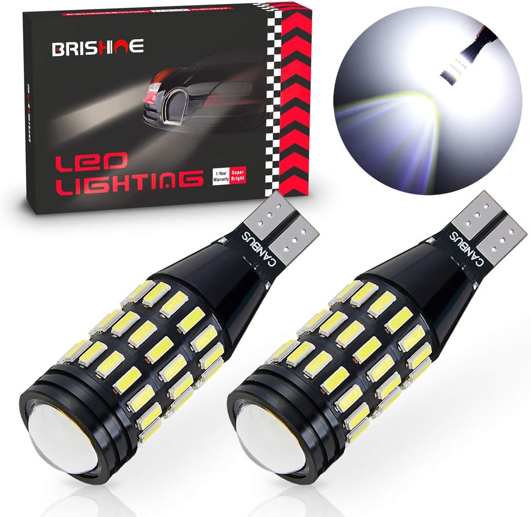 BRISHINE 1500 Lumens Extremely Bright Canbus Error Free 921 912 906 904 T15 W16W LED Bulbs 51-SMD 4014 LED Chipsets with Projector for Backup Reverse Lights, 6500K Xenon White (Pack of 2)