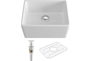 Farmhouse Sink, Eridanus 21 Inch x 16 Inch White Farm Sink Small Farmhouse Kitchen Sink Apron Sink Undermount Kitchen Sink Single Bowl Prep Bar Sink, Laundry Sink with Bottom Grid and Strainer Drain