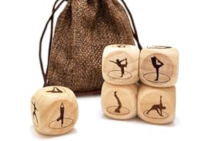 HOMETU 5 Pcs/Set Wooden Yoga Dice Set , Laser Engraved Yoga Pose Silhouette Pattern Wood Rolling Dices , Gift for Women Yogis
