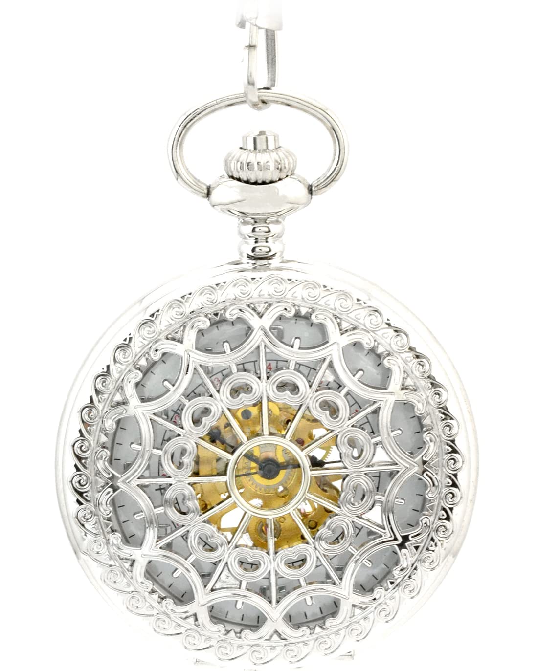 Infinite U Men's Women's Mechanical Pocket Watch Spider Web Skeleton Hollow Steel Pocket Watch Mechanical Movement Silver Elegant, Silver, Elegant