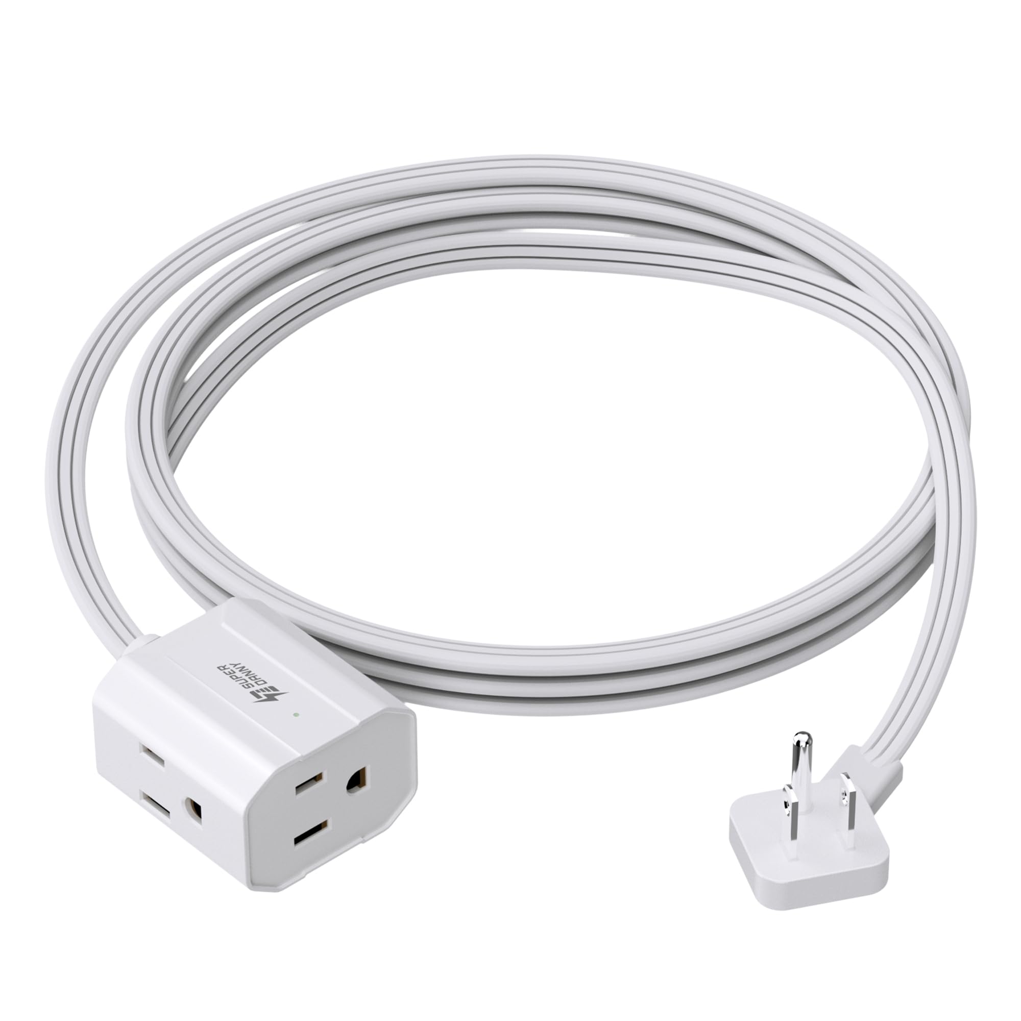 Extension Cord 6ft SUPERDANNY Mini Power Strip Ultra Right Angled Flat Plug for Tight Spaces,Indoor Extension with 3 Outlets,for Office Home Appliances,Non Surge Protector for Travel Cruise,White
