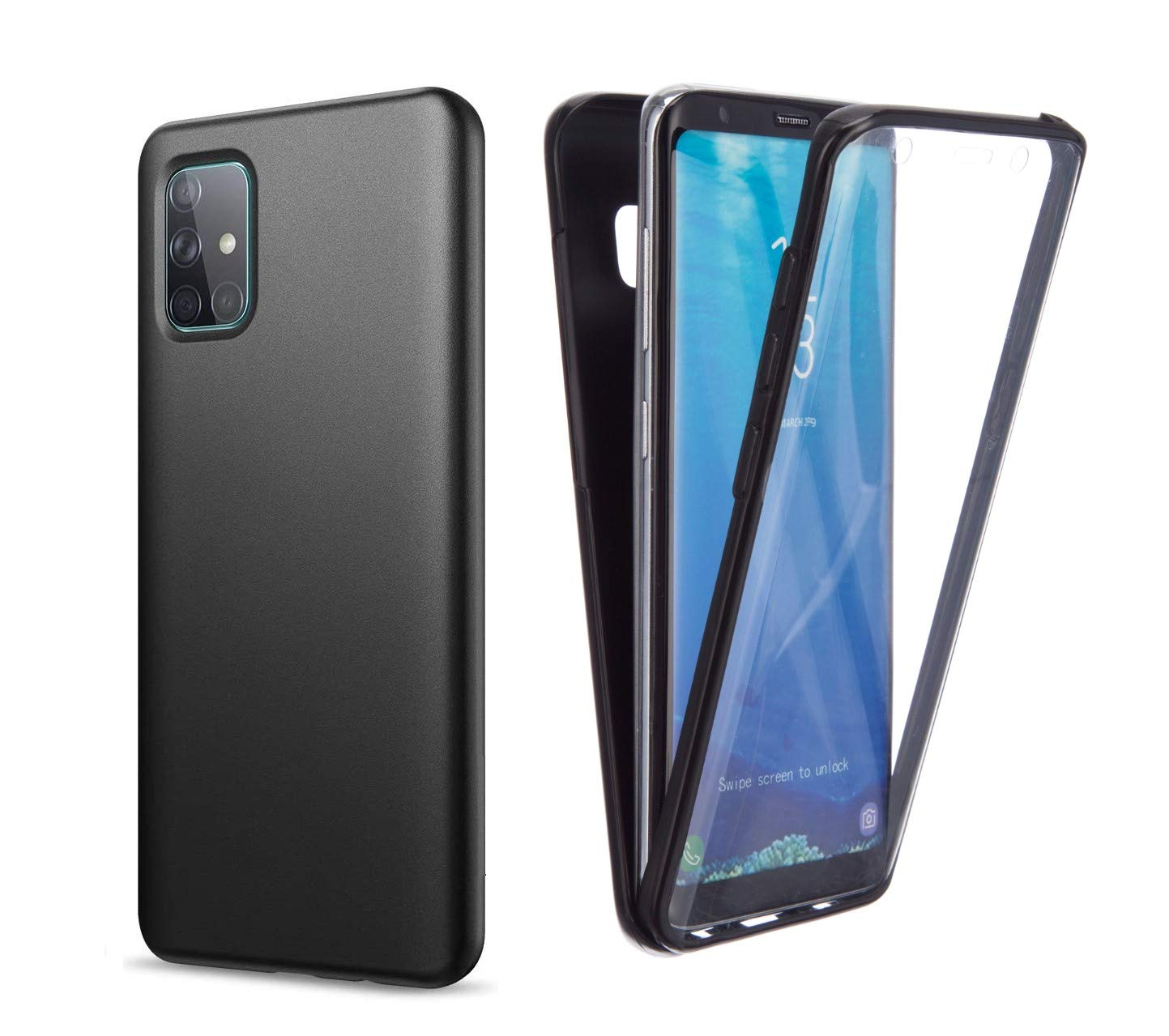 NWNK13 For Samsung Galaxy A71 Phone Case Slim Fit Heavy Duty Front Back Protective Case Built-in Screen Protector Full Body Mobile Phone Cover for Samsung A71 (Black)