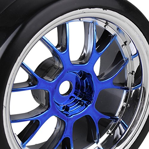 BQLZR Blue Plastic Y Shape Hub Wheel Rim with Smooth Tires for RC 1:10 On-road Racing Car & Drift Car Pack Of 4