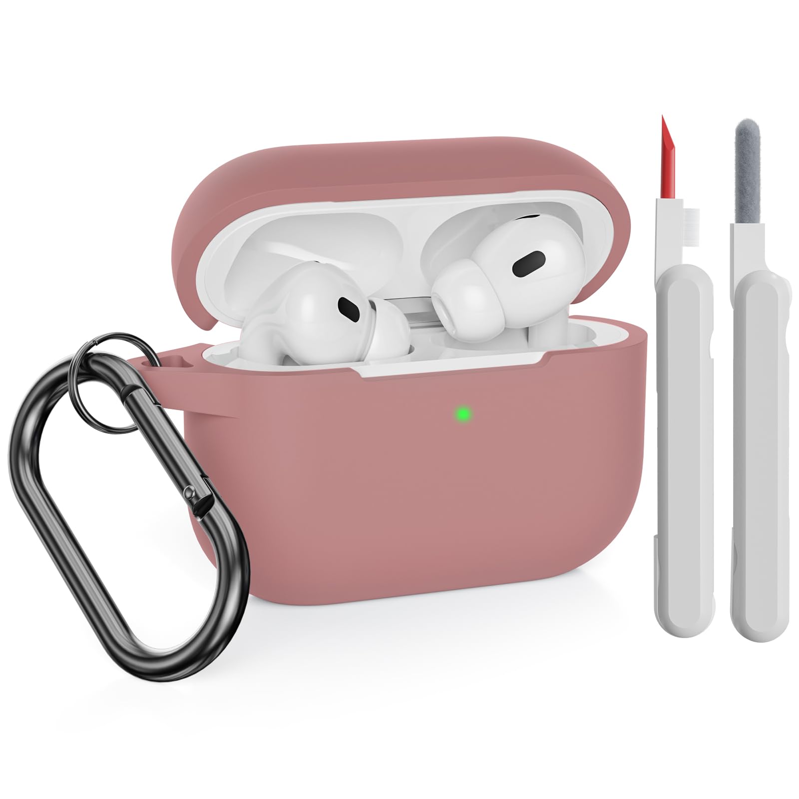 KOKOKA Case Cover Compatible with AirPods Pro 2 2022 & 2019 with Cleaner Kit, Soft Silicone Cover Shock Absorbing Protective Case for AirPods Pro 2nd & 1st Generation with Carabiner, Bean Pink