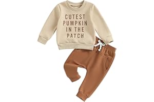 Adobabirl Toddler Baby Halloween Outfit Boy Girl Pumpkin Patch Crew Sweatshirt and Pants Set Halloween Fall Baby Clothes