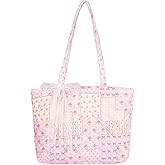 shiprabags Quilted Small Tote Bag for Women, Lightweight Floral Shoulder Bag,Soft College Travel Work Bag Everyday Purse