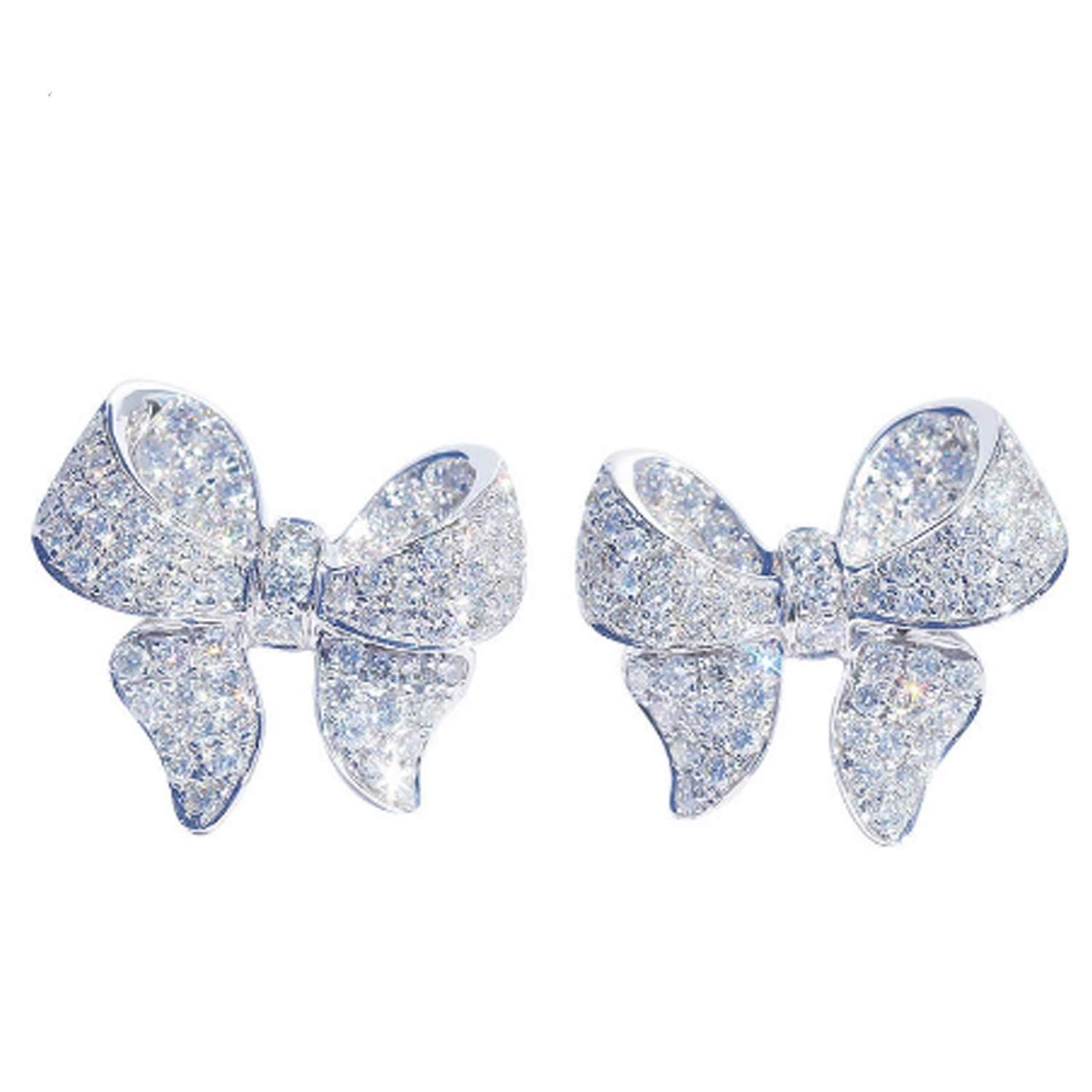 IzuBizu London Women's 925 Sterling Silver Cubic Zirconia Diamond Bow Stud Earrings Bowknot Anniversary Wedding Easter Jewellery