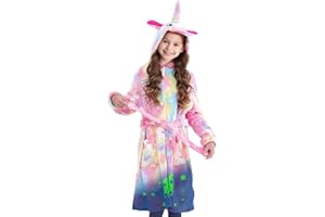 GOPHRALOVE Glow in The Dark Unicorn Robe for Girls | Ultra-Soft Hooded Bathrobe & Sleepwear | Machine Washable, Ages 5-10