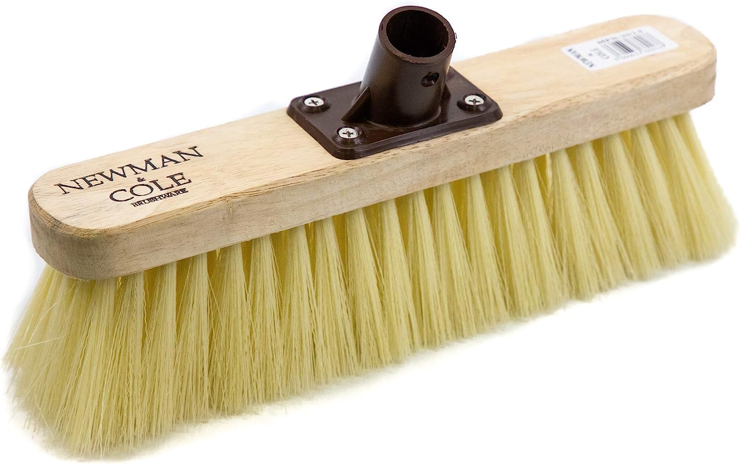 Newman and Cole 12" Wooden Broom Head with Soft Synthetic Bristle Replacement Wooden Broom Head - Kitchen Broom Indoor Soft Bristle Broom Floor Sweeping Brush with Plastic Fixing Bracket Connector