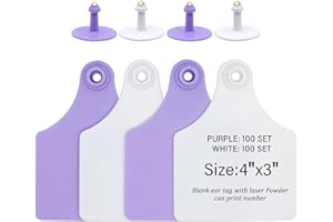 NAOEDEAH Clearance Blank Cattle Ear Tags 4"L×3"W Large Cow Tags Cows Ear Tag Applicator Kit Livestock Animal Tag for Calf Goat Sheep Farm (White+Purple)