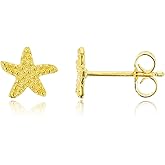 Solid 925 Sterling Silver Polished Starfish Stud Earrings for Women | 7mm Gold Plated Hypoallergenic Studs