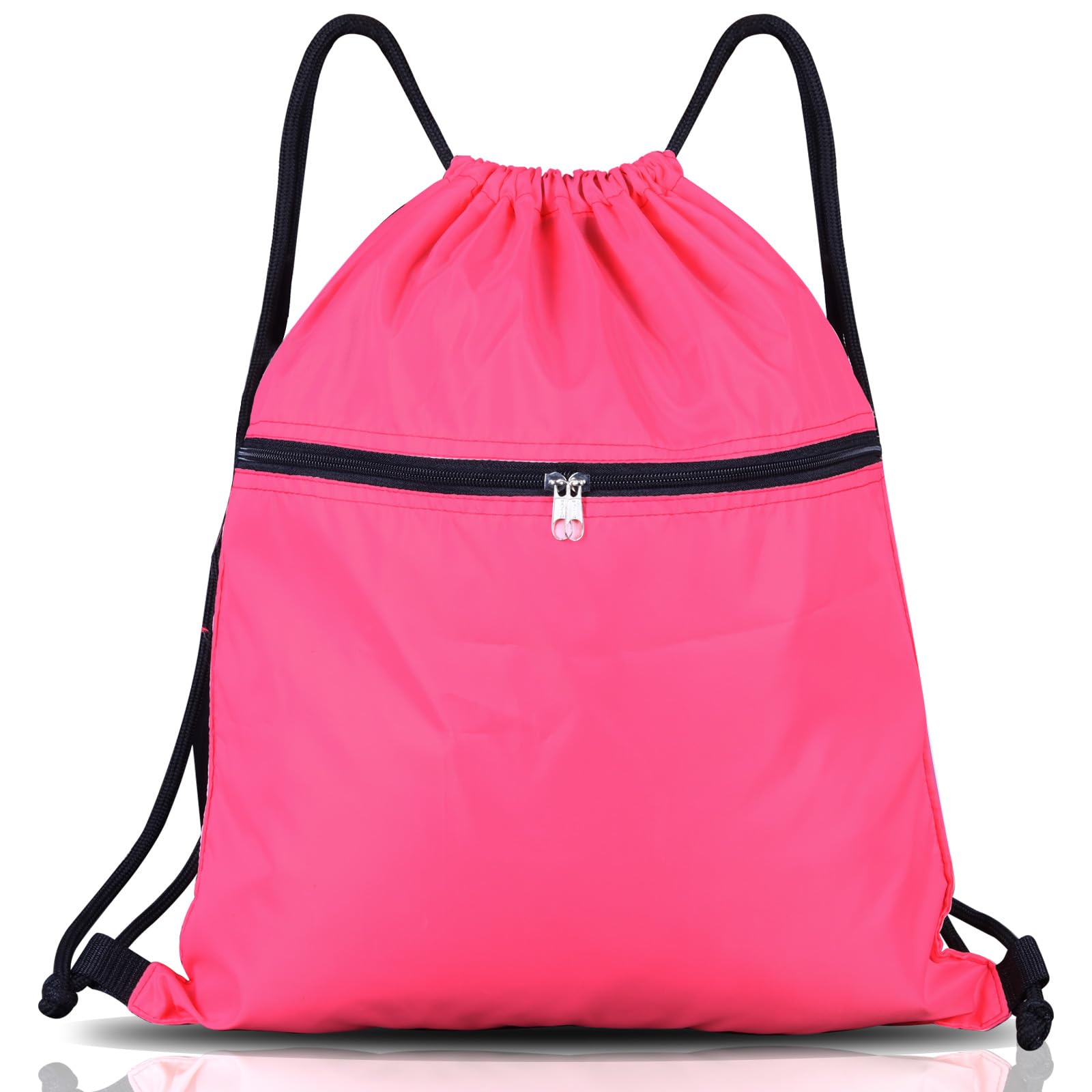SAWANS Drawstring Bag String Gym Sack Drawstring Sports Bag Swim Men Women Sack Outside Pocket Zipper PE Backpack Beach School Holidays Swimming Travel Boy Girl Waterproof (Pink)